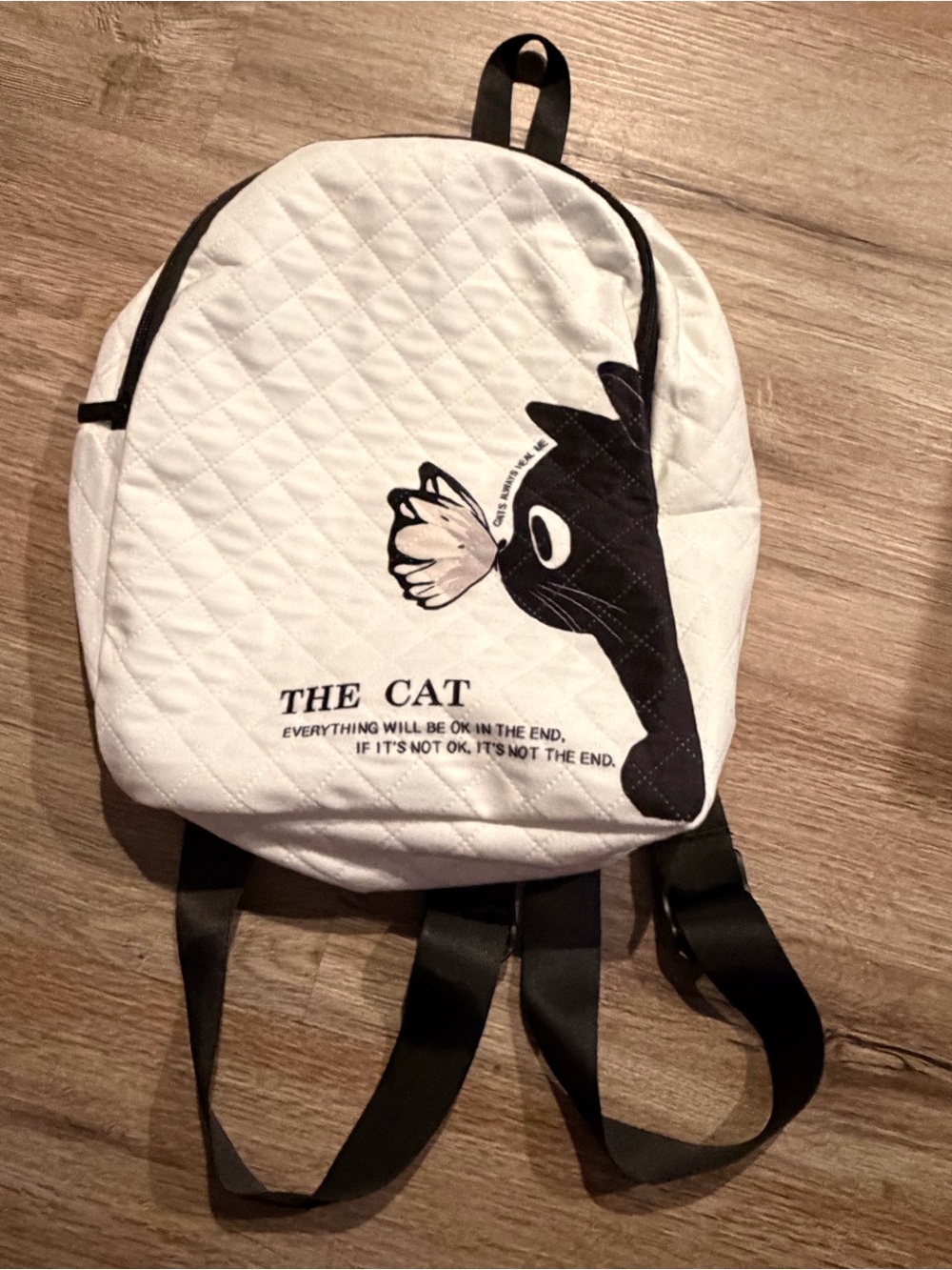 The Cat Quilted White & Black Backpack